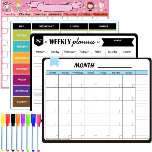 Calendar Weekly Monthly Planner Magnetic Blackboard Fridge Stickers Dry Erase Board Memo Messages for Kids White Board for Wall