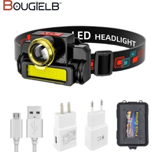 Zoomable Headlamp Portable Mini Flashlight USB Rechargeable lantern XPE+COB LED headlight Built-in Battery Outdoor camping light