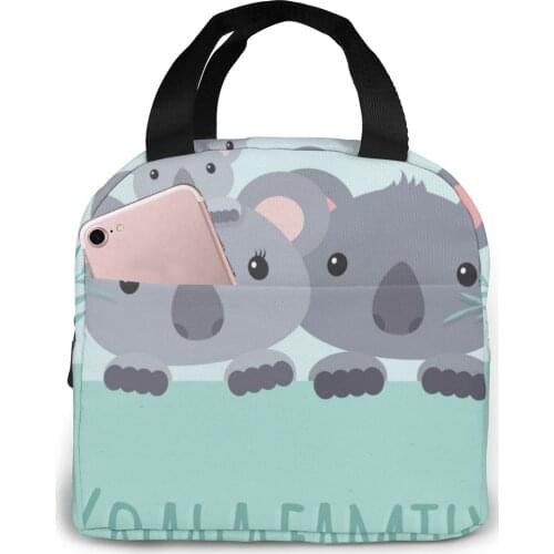 Cute Koala Bears Family With Mom Dad And Baby Lunch Bag Portable Insulated Thermal Cooler Bento Tote Picnic Storage Bag Pouch