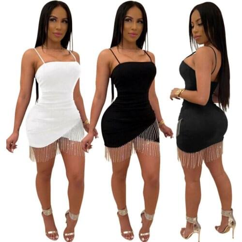Fashion Women Sexy Tassel Sleeveless Mini Bodycon Night Dress Cocktail Clubwear