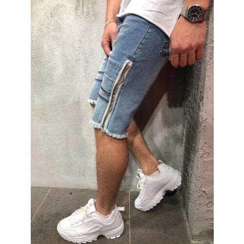 Premium - Blue Zipper Mens Denim Shorts Inserted Pattern
