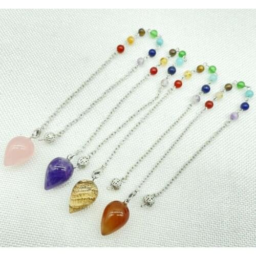 Natural Gem Stone Quartz Crystal tiger eye 7 chakras Reiki Healing Pointed water drop Pendant Pendulums for charm Jewelry Making