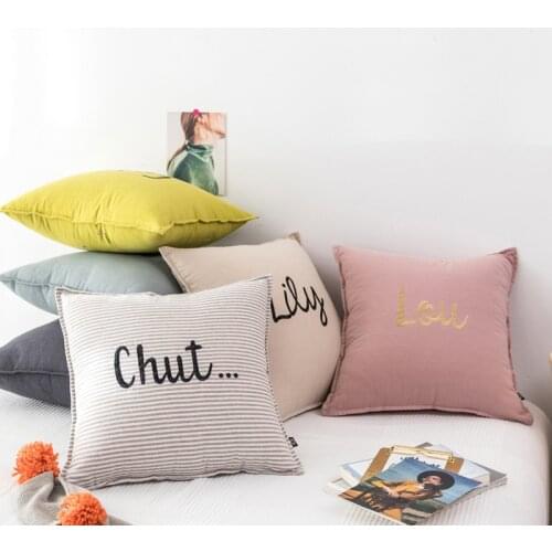 New Nordic ins single-letter embroidery solid color cushion cover 45*45cm modern striped pillow cover home decorative pillowcase