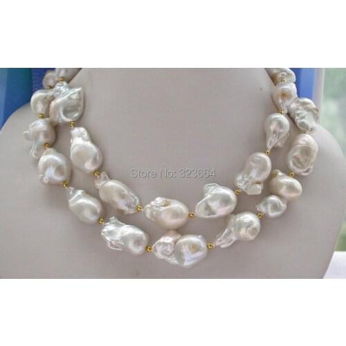 CHARMING 33" 28mm BAROQUE WHITE KESHI REBORN PEARL NECKLACE