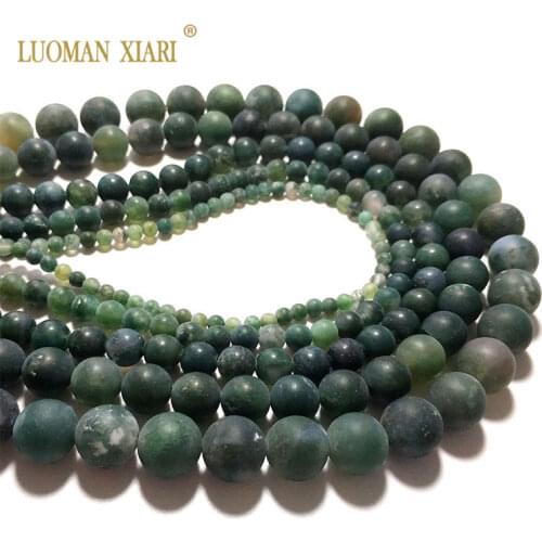Wholesale AAA 100% Natural Matte Moss Agates Dull Polish Stone Beads For jewelry Making 4/6/8/10/12mm DIY Bracelet Strand 15.5