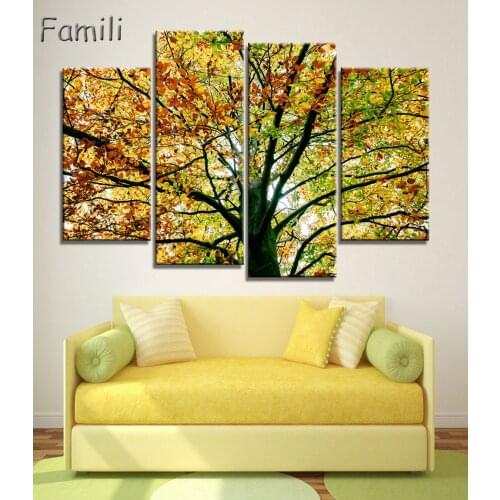 Autumn Maple Leaf Canvas Painting On The Wall Pictures For Living Room Unframed 4Pcs Flower Cuadros Decoracion Modular Pictures