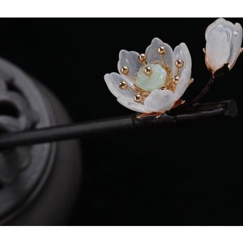 PEORCHID Hanfu Flower Hair Stick Ornaments Vintage Chinese Ancient Style Hair Accessories For Women Bridal Headdress