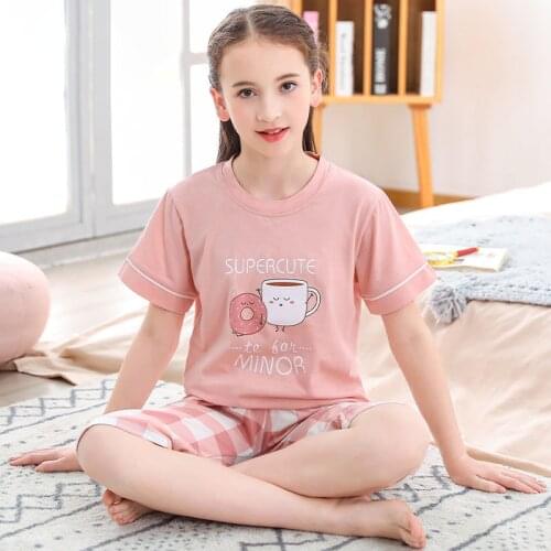 Teenage Girl Pajamas New Summer Short Sleeve Childrens Clothing Boys Sleepwear Cotton Pyjamas Sets For Kids 9 10 12 14 16 Year