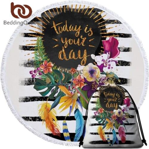 BeddingOutlet Microfiber Towel Floral Garland Round Beach Towel Large For Adults Striped Toalla Letters Picnic Mat 150cm