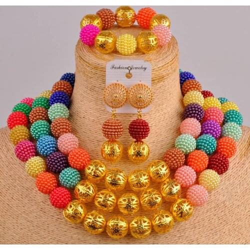 Multicolors african beads jewelry set simulated pearl costume necklace nigerian traditional wedding set FZZ92