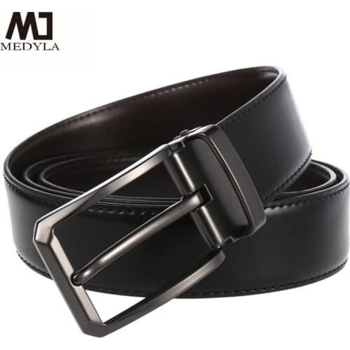 MEDYLA Men Belt Cow Genuine Leather Belt Retro Alloy Pin Buckle Big Large Size Male Business Belts Cinturones Para Hombre LY4026