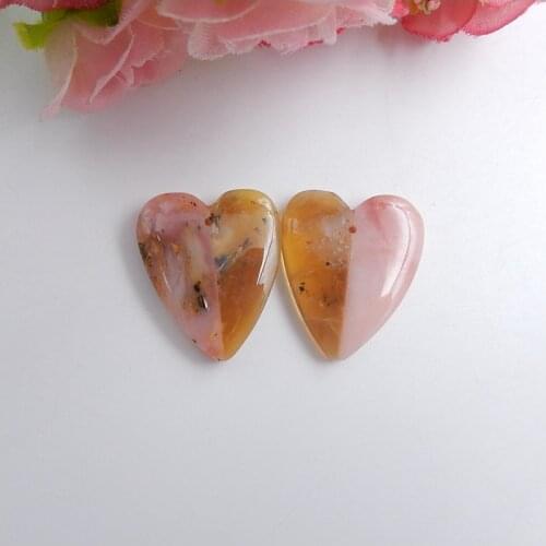 Pink opal with Yellow opal Intarsia heart Earring Beads,Hot Selling,Charms Women Jewelry Gift Gem Customized,25x21x5mm,6.4g