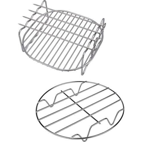 Air Fryer Rack 8 Inch Square Double Layer with 4 Skewers Multipurpose Stainless Steel Rack Metal Holder Fit