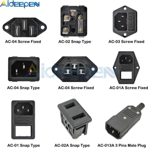 AC-01 AC-01A AC-02 AC-02A AC-03 AC-04 AC-013A IEC320 C14 Electrical AC Socket 250V 10A 3 pin Male Female Plug Connector Socket