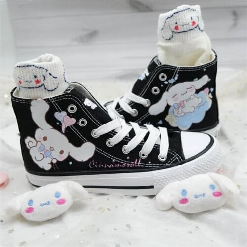 Harajuku Kawaii Cute Cartoon Laurel Dog High Top Canvas Shoes Girl Hand-painted Graffiti Student Casual Shoes Women Sneakers