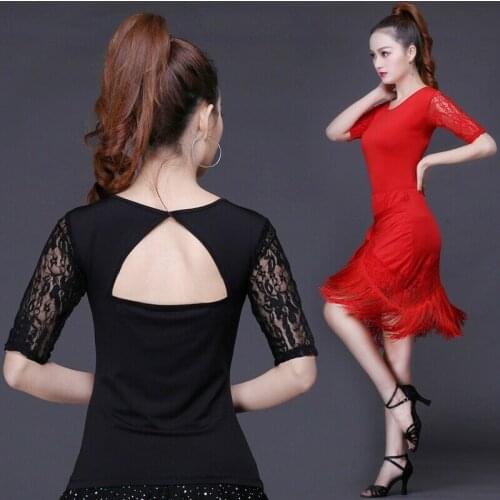 Lady Latin Dance Blouse T-shirt Top Ballroom Dancewear Salsa Lace Practice