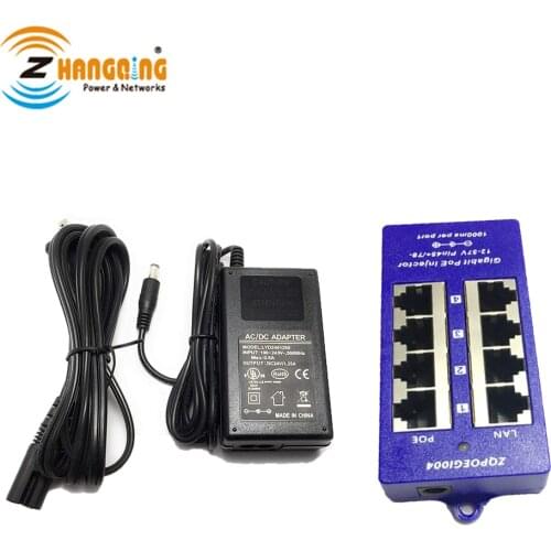 ZQ Security 24v30w Gigabit 4 Port Passive PoE Power over Ethernet Injector - 24 volts for Ubiquiti, Mikrotik