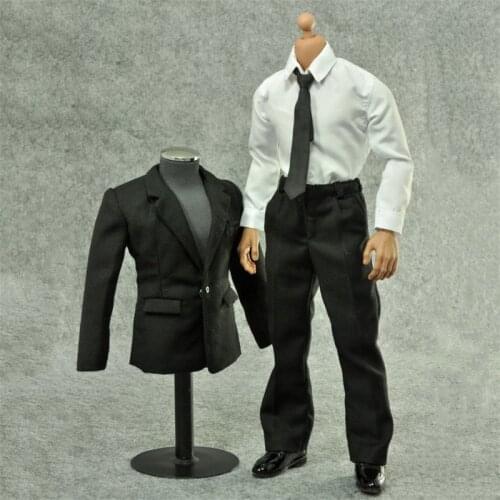 ZYTOYS 1/6 Scale Male Body Necktie Three-Piece Shirt Black Male Suit Clothing Costume Fit 12inches Action Figures
