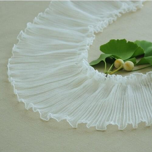 1M Latest Elastic Pleated Tulle Lace Ribbon Fabric 15cm Craft Supplies Gray Guipure Lace Trim For Dresses encajes dentelle K44