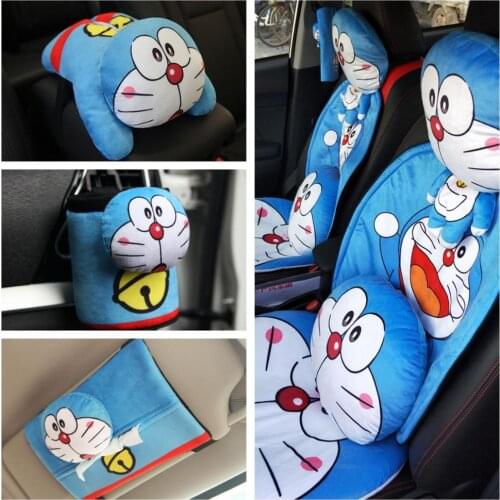 1pc cartoon Doraemon vehicle-mounted plush pillow cushion safety belt cover car receive box paper towel tissue box stuffed toy