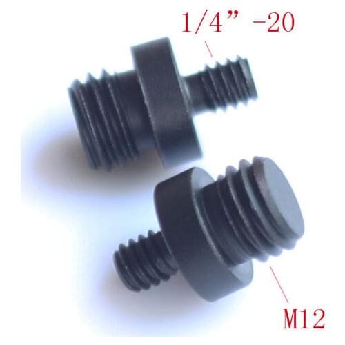 2x 1/4"-20 to M12 double Male Threaded screw Adapters for 15mm rod Rail DSLR Rig