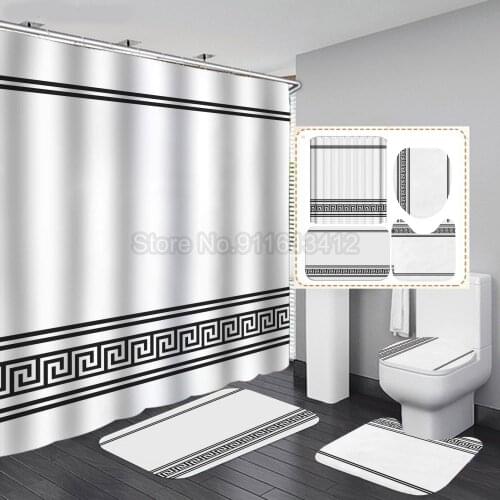 4 Pieces Home Luxury Shower Curtains Sets Flowers Carpet Pedestal Rug Lid Toilet Cover Bath Mat Customized Bathroom Set Decor