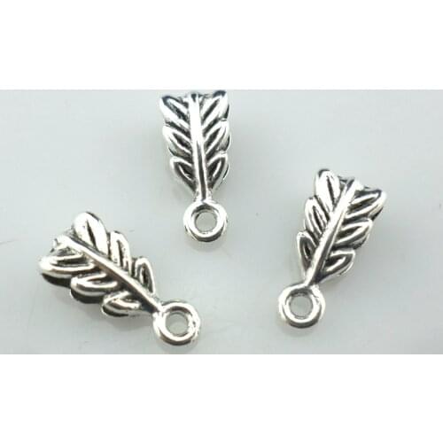 50pcs Tibetan Silver Leaf Beads Connectors Charms Spacer Pendants 4x6x14mm Jewelry Findings