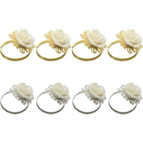 8pcs Creative Napkin Rings Napkin Buckles Rose Shape Iron Napkin Ring for Restaurant ( Golden and Silver )