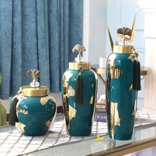 American Art Luxury Gold Vase Decoration Desktop Flower Arrangement Home Large Dark Green Vase Home Decoration Accessories Gifts