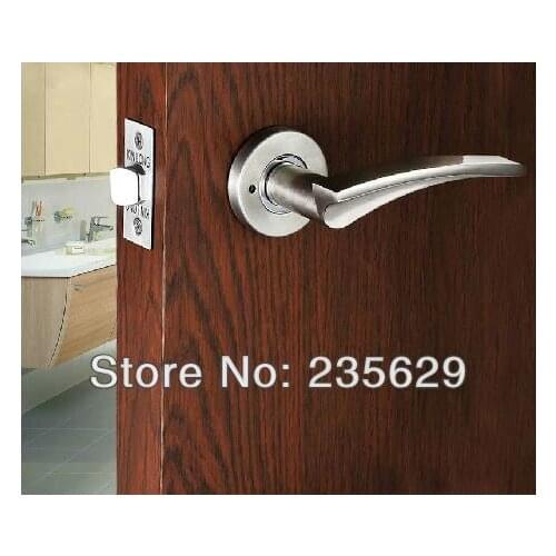 Free Shipping, Bathroom/ Washroom/ Toilet Door Lock, brushed nickel Finished, Zinc Alloy Handle, Brass cylinder, No key