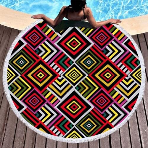 Free shipping Aztec Geometric Zigzags Chevrons Triangles Cross Pattern Fringed Large Round Swim Bath beach towel Blanket 150cm