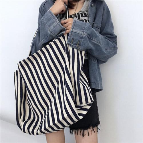 Large Capacity Womens Canvas Bag 2021 Retro Simple Striped Designer Shoulder Bag Ladies Multifunctional Casual Shopping Totes