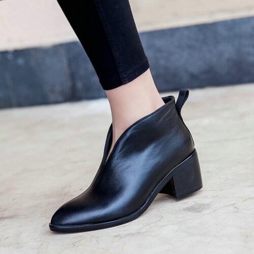 EshtonShero Shoes Woman Women Ankle Boots Cow Leather Platform High Heels Autumn Classic Black Ladies Motorcycle Boot Size 3-8