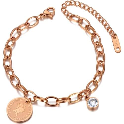 Браслет Stainless Steel Bohemia Beach Chain & Link Bracelets For Women Trendy Queen CZ Crystal Charm Bracelet B20113