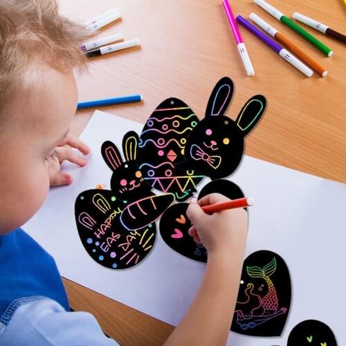 Kids Scratch Paintings Easter Egg Art Drawings Paper Card Set Baby DIY Educational Toys Children Birthday Gifts dropshipping