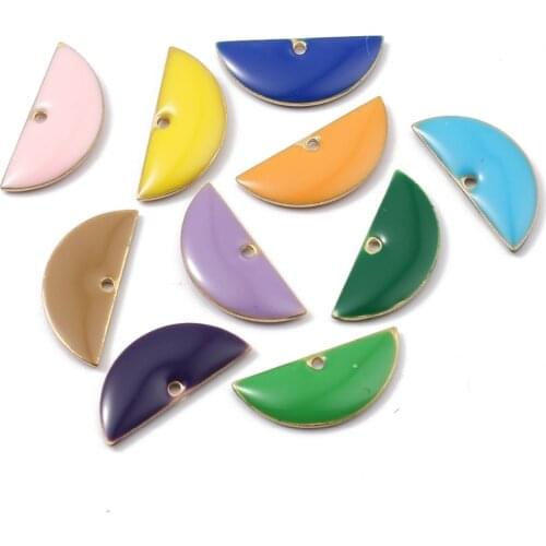 DoreenBeads Hot Fashion Copper Enamelled Sequins Pendant Half Round Brass Colorful Jewelry DIY Findings 18mm x 8mm, 10 PCs