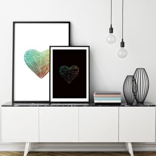 Geometric line Watercolor Heart Shape Canvas Art Print Painting Poster,Wall Art Picture for Home Decoration Wall Decor Unframed