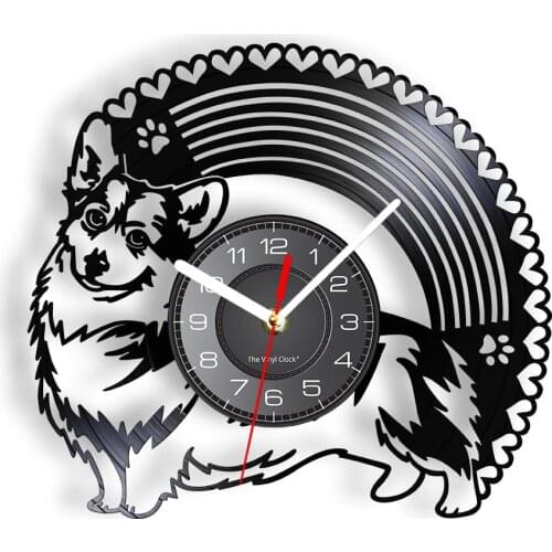 Cardigan Welsh Corgi Dog Pet Silennt Non Ticking Wall Watch For Living Room Pembroke Welsh Corgi Vinyl Record Clock Home Decor