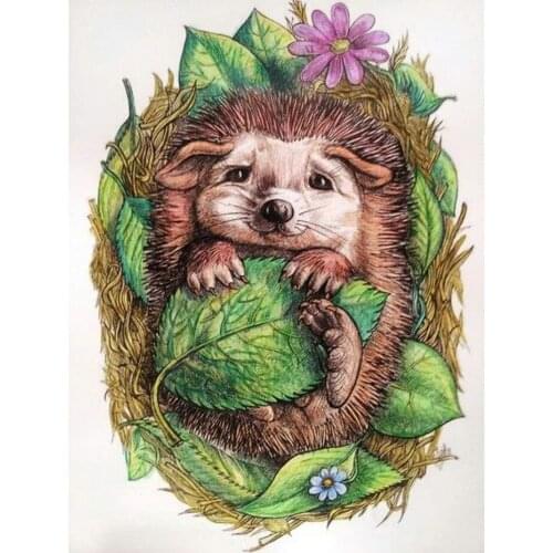 JMINE Div 5D Hedgehog Flower Leaves Full Diamond Painting cross stitch kits art High Quality Animal 3D paint by diamonds