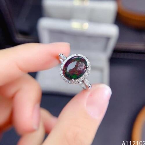 KJJEAXCMY fine jewelry S925 sterling silver inlaid natural black opal new girl trendy ring support test Chinese style