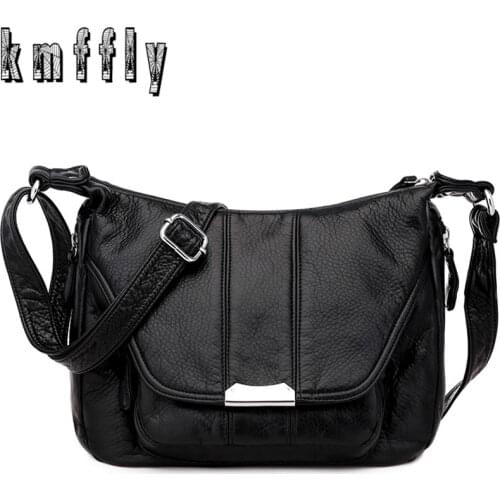 KMFFLY Ladies Sheepskin Multi-pocket Messenger Bag High Quality Soft PU Leather Shoulder Bags Casual Crossbody Bags for Women