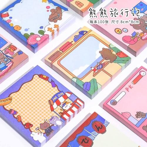 Creative Cute Cartoon Bear Travel Sticky Notes Students Carry-On Message This N Times Stickers Stationery Wholesale 100 Sheets
