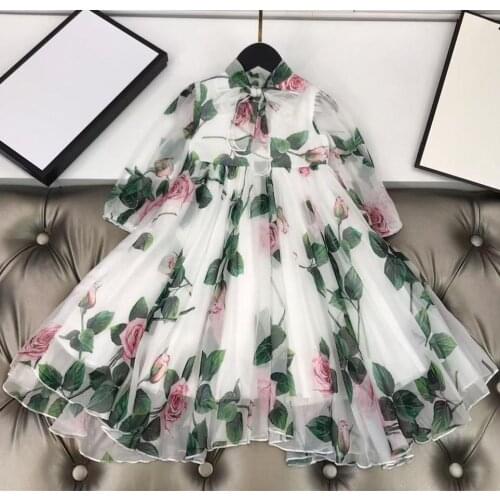 2021 summer long Sleeve Princess Dresses Childrens new fashion high-end dress girl beautiful flower chiffon fairy kids dress