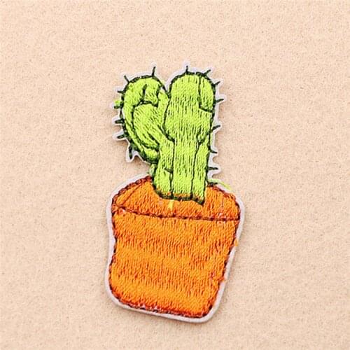4 Styles Embroidery Appliqued Patch PVC Sequins Green Orange Cactus Pot Plant Sew-on badge Bag Hat Hoodies Dress Decoration 1 PC