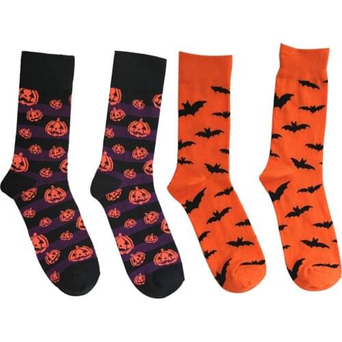 2Pairs Fashion Socks Halloween Funny Socks Cotton Socks Pumpkin Bats Pattern Socks Cosplay Outfit Accessories for Men Women