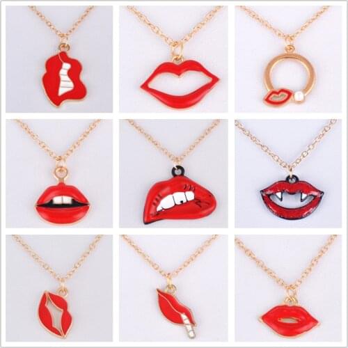 2020 New trendy Sexy mouth lip necklace cool girl women gold choker chain pendant necklace fashion costume jewellery boutique