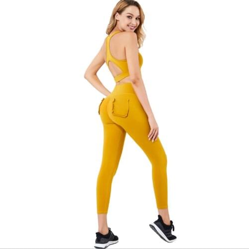 New sexy high-waisted hip-lifting pants, hollow-out bra, tracksuit and pocket yoga suit, womens topper and beautiful back top