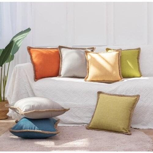 New Style Simple Solid Color Japanese Cotton And Linen Home Sofa Pillow Retro Linen Edge Cotton Linen Cushion Cover 45x45cm