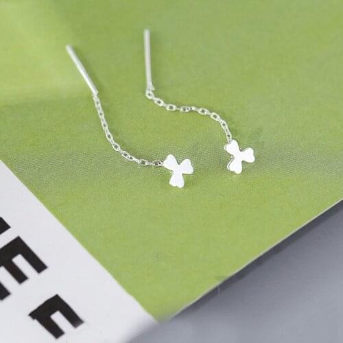 Charm Flower Ear Line Fashion Minimalism Leaf Lucky Grass S925 Silvery Jewelry Womens Wedding Party Drop Earring Birthday Gifts