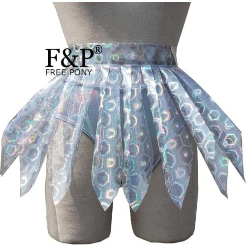 Handmade Plus Size Clothing Holographic Plastic PVC Tutu Skirt Drag Queen Costumes Burning Man Festival Rave Pole Dance Bottom